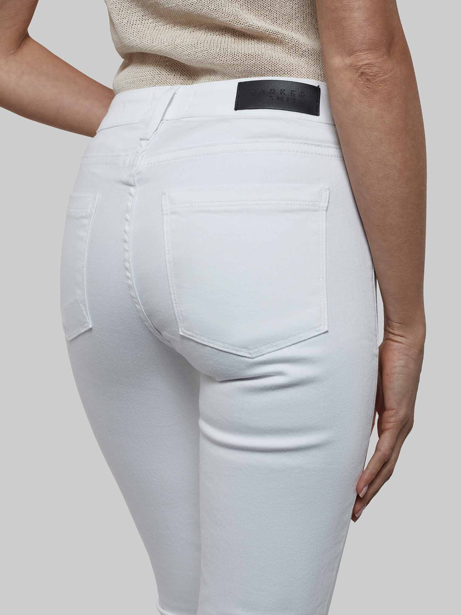 Parker Smith Bombshell Skinny in Eternal White - Back Pocket Detail