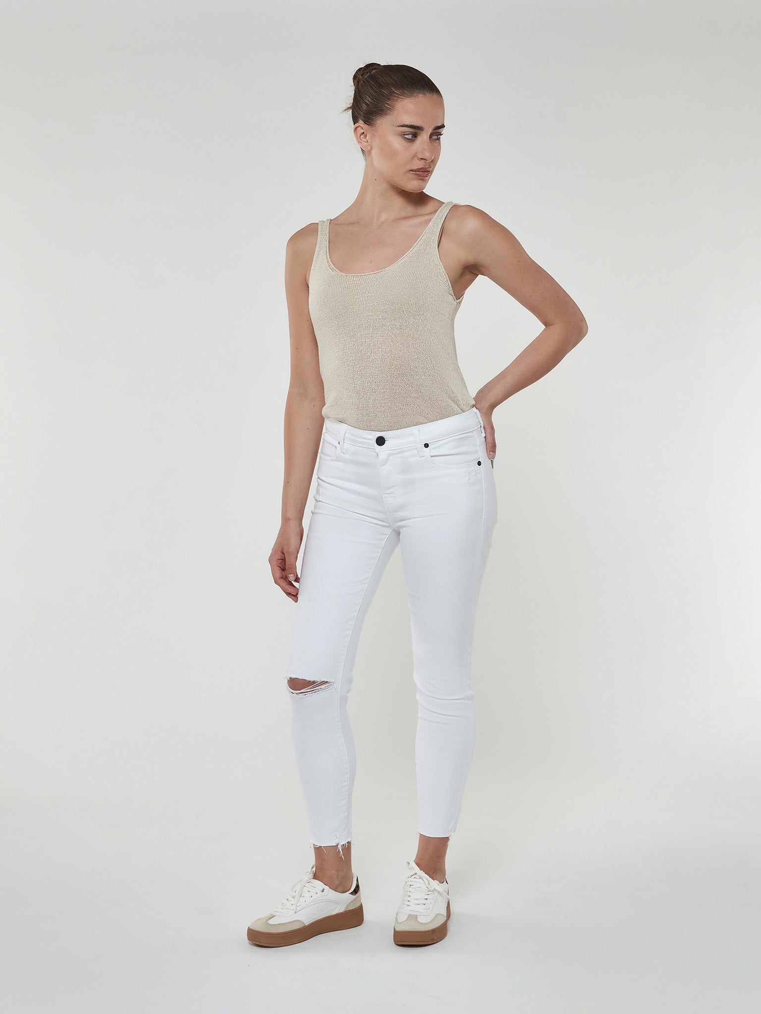 Parker Smith Bowery Crop Skinny w/Raw Hem in Eternal White Distressed - Front View