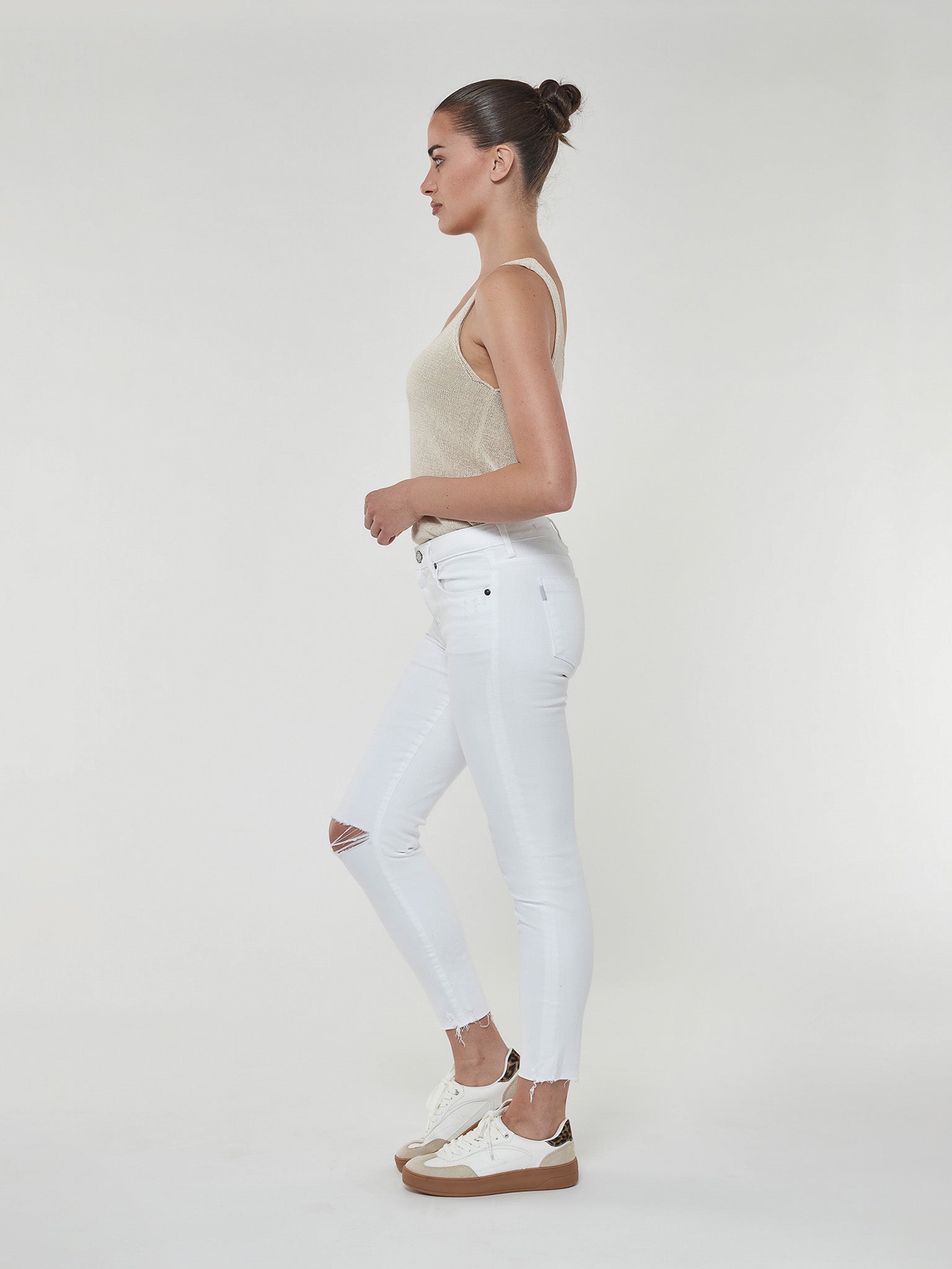 Parker Smith Bowery Crop Skinny w/Raw Hem in Eternal White Distressed - Side Profile