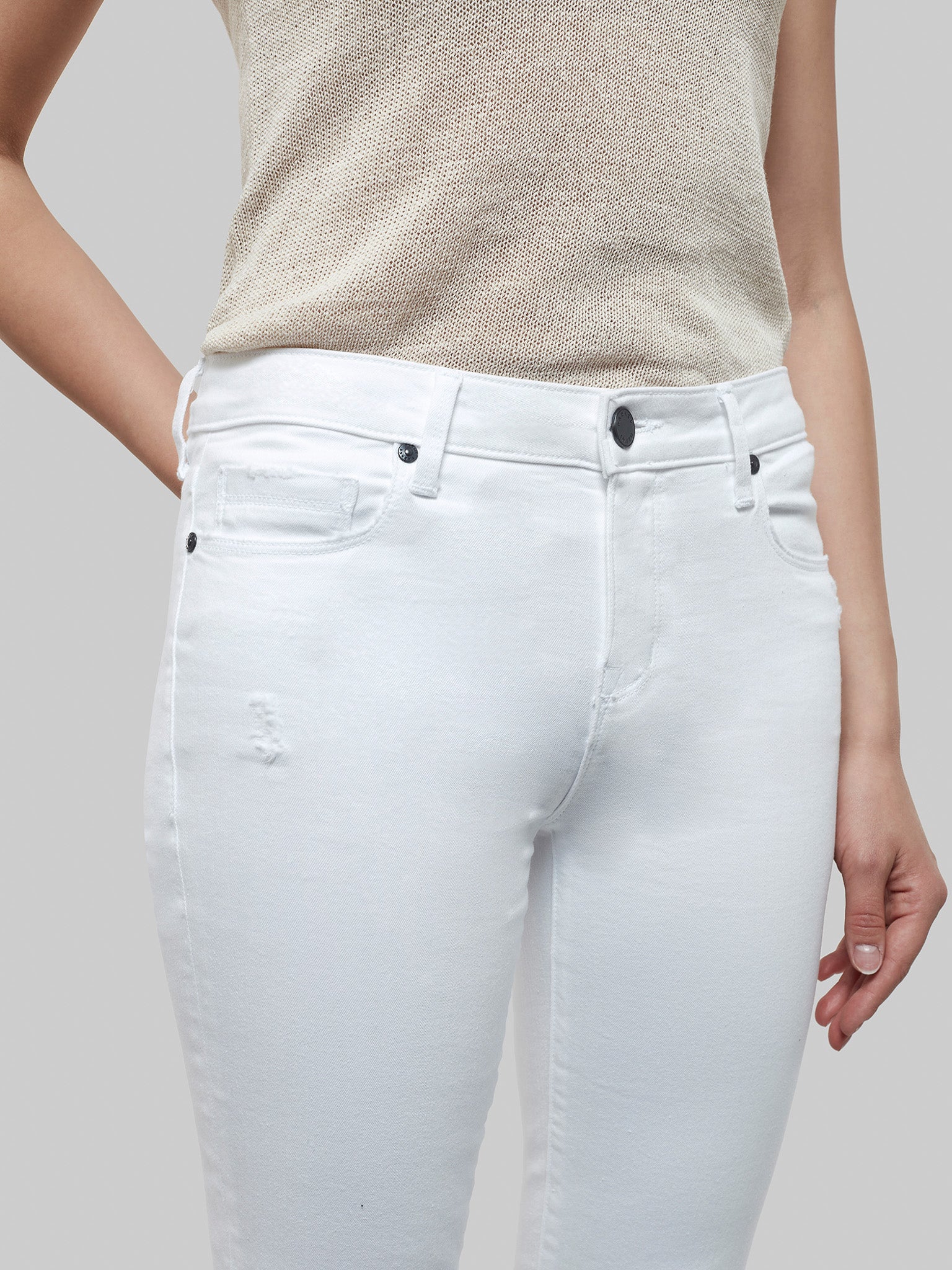 Parker Smith Bowery Crop Skinny w/Raw Hem in Eternal White Distressed - Front Detail