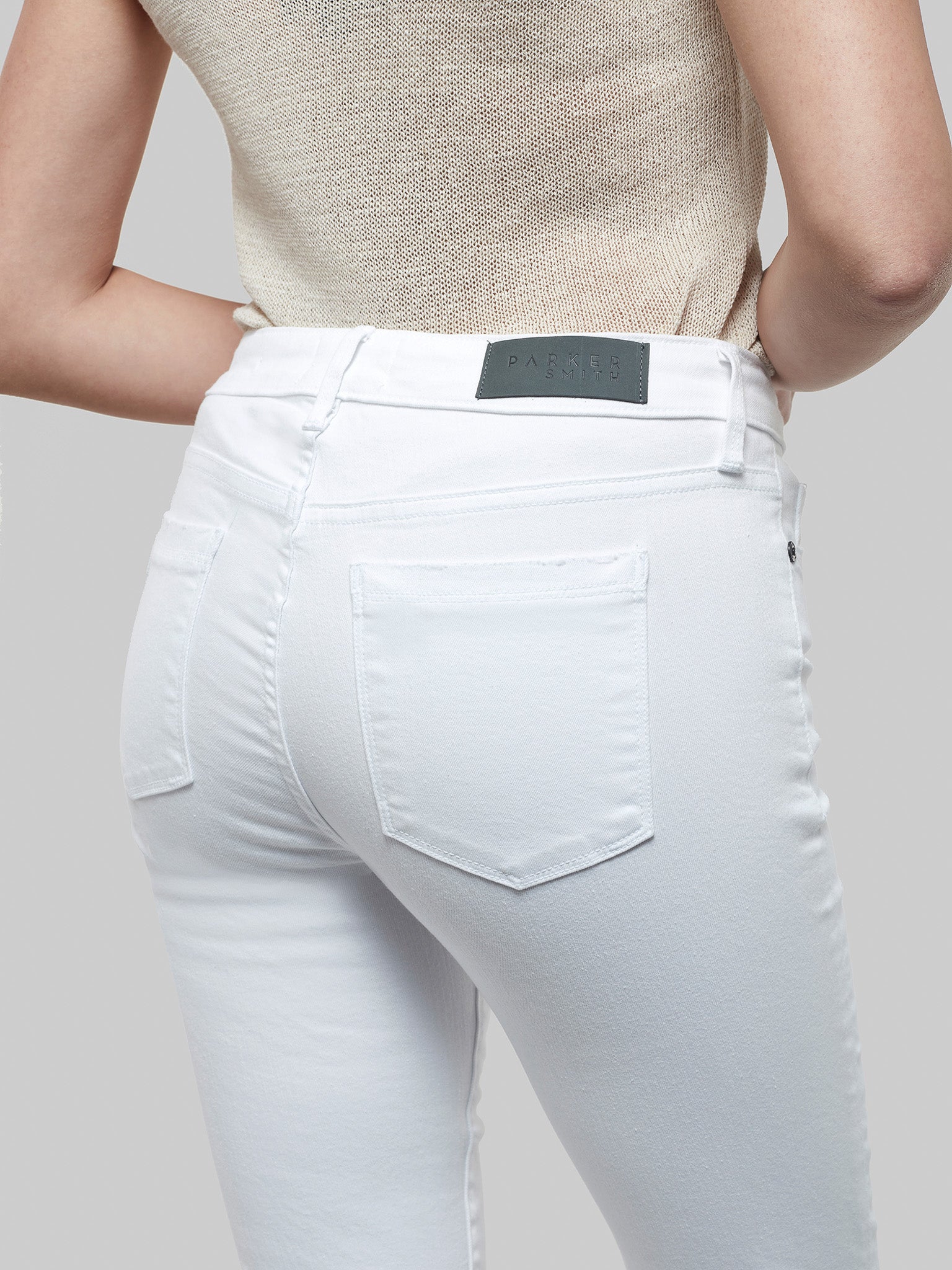 Parker Smith Bowery Crop Skinny w/Raw Hem in Eternal White Distressed - Back Pocket Detail