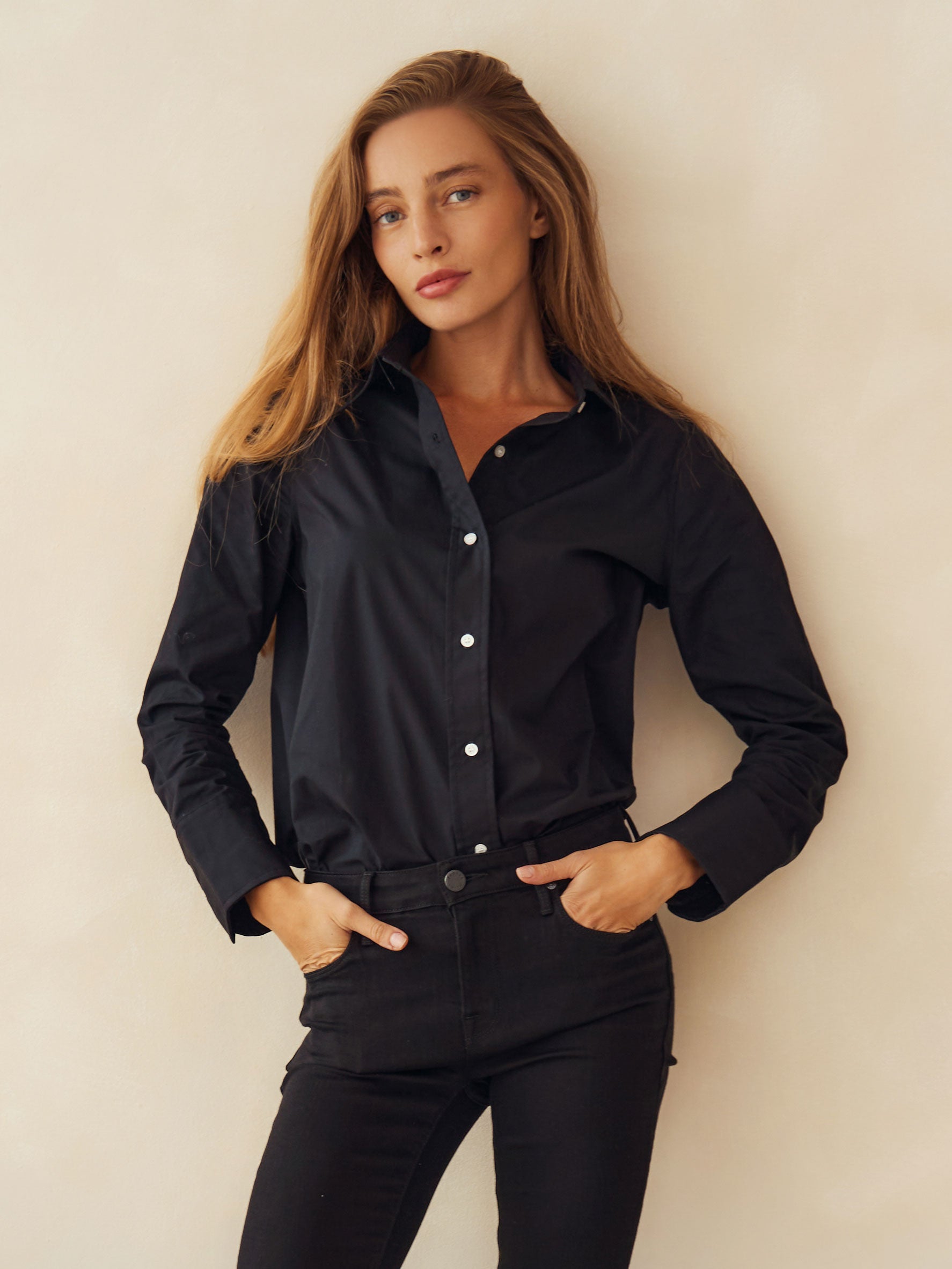 3 Button Billy Woven Shirt Black – Parker Smith