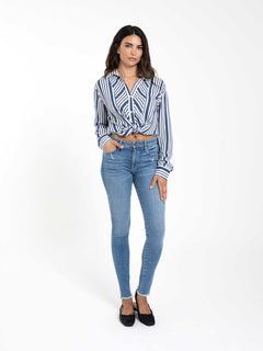 Front Tie Blouse in Navy White
